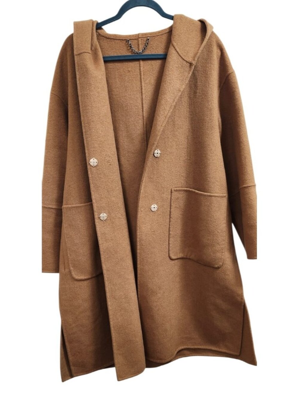Belle & Bloom Hooded Wool Blend Coat Camel Brown Oversized Long Jacket AU Style - Picture 4 of 12